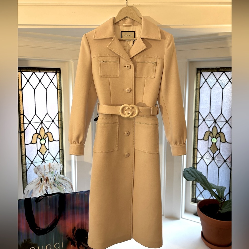 Cream Wool Belted Gucci Coat